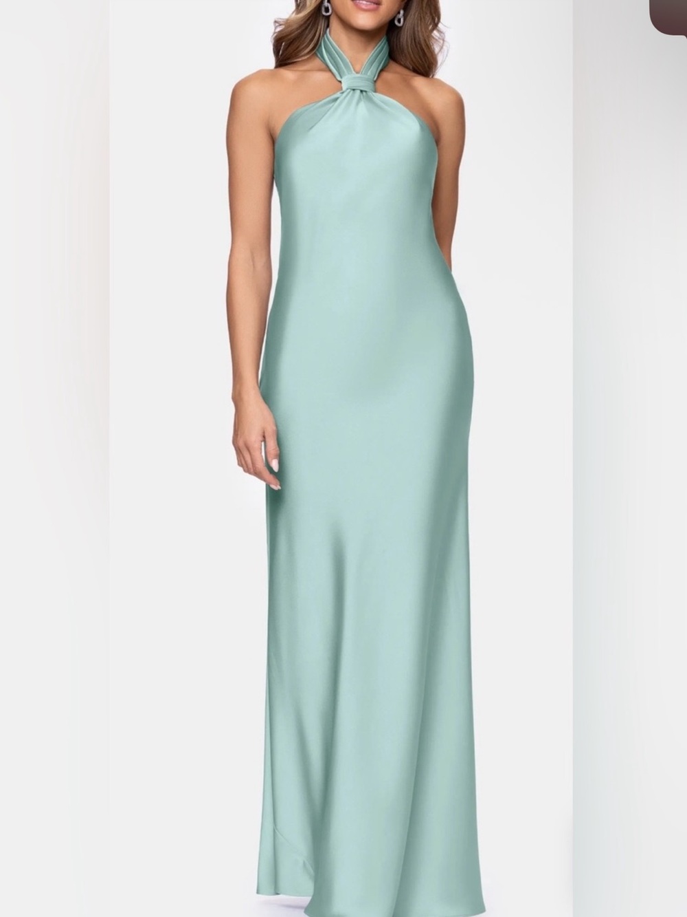 Betsy & Adam Satin Halter Gown Sage Green Formal Maxi Dress Size 10 NWT